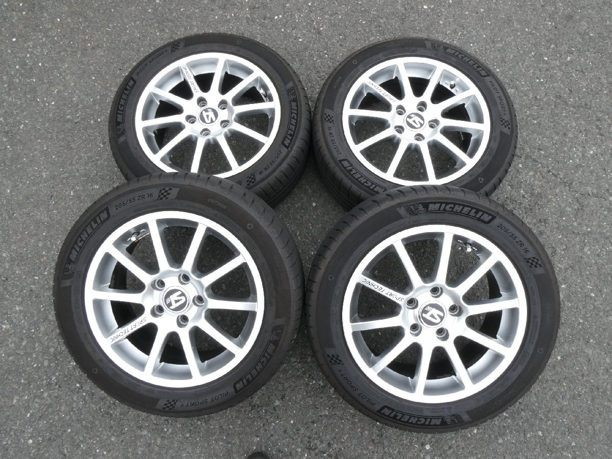 002-87 SPORTTECHNIC/スポーツテクニック ミシュラン パイロットスポーツ4 アルミホイール タイヤセット 16×5.5J 205/55R16 4本拍卖