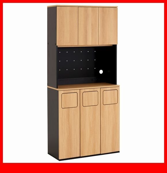 食器棚 家電収納庫★新品/ヴィンテージごみ箱一体型食器棚 ごみ箱3つタイプ/幅80cm コンセント付き 可動棚/木目調 シャビーオーク/a1拍卖