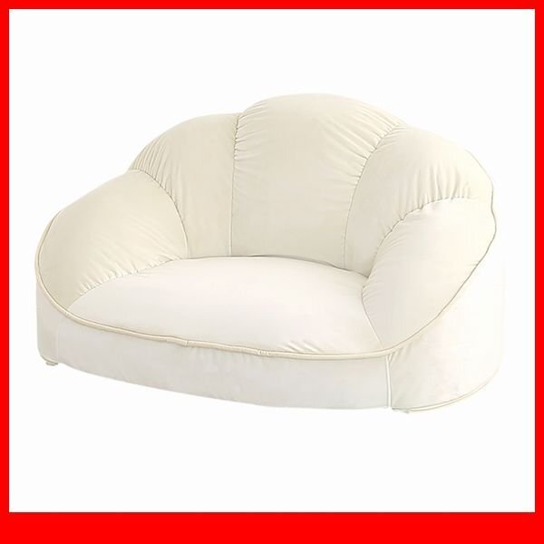 ソファ★新品/大人かわいいインテリア ローソファ 1人掛け/キュートなフォルム コンパクト ベロア調生地 安心の日本製/白系 アイボリー/a4拍卖