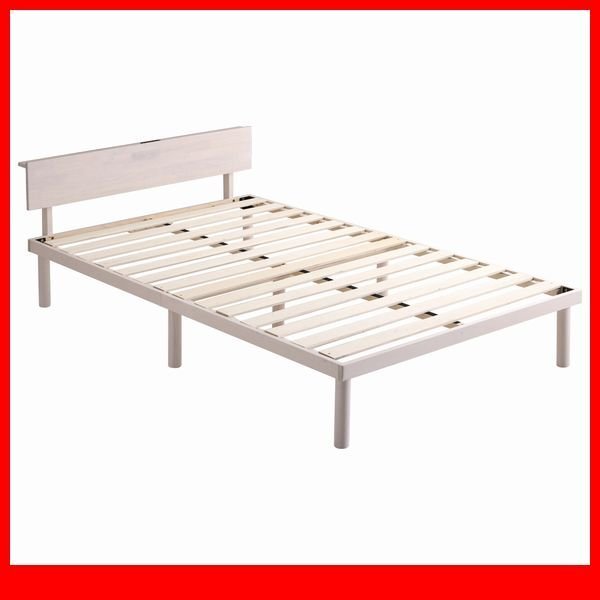 ベッド★新品/宮付き パイン材高さ2段階調整脚付きすのこベッド セミダブル/通気性 耐久性 頑丈 低ホルムアルデヒド/ホワイトウォッシュ/a4拍卖