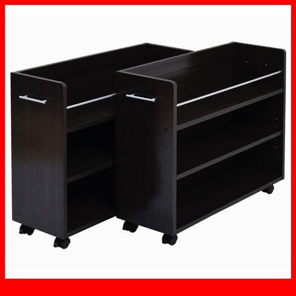 押入れ収納★新品/押入れ用ラック 2個セット/本棚 隙間家具 可動棚 キャスター付/リビング デスクラックにも/ダークブラウン/a1拍卖