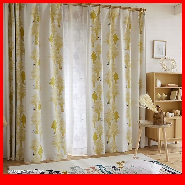 カーテン★新品/MOOMIN ムーミン ドレープカーテン 100×178cm 1枚/遮光 洗濯機可 形状記憶加工 安心安全の日本製/イエロー/a4拍卖