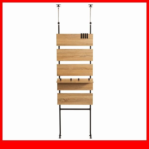 ラック★突っ張り木板ラダーラック 幅60cm/ヴィンテージ風/壁面収納 間仕切り/木目調 ブラウン系/シャビーオーク/a1拍卖