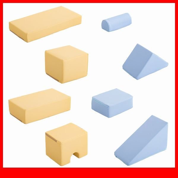 知育玩具★新品/積み木クッション 8個セット/出産 誕生日 入園祝い 保育園 病院 商業施設のキッズコーナー/合皮 完成品 日本製/黄 青/a1拍卖