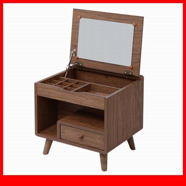 鏡台 ドレッサー★新品/一人暮らしに寄り添う ドレッサー/北欧風 コンパクト 幅45cm 機能多数 背面化粧/ブラウン/a1拍卖