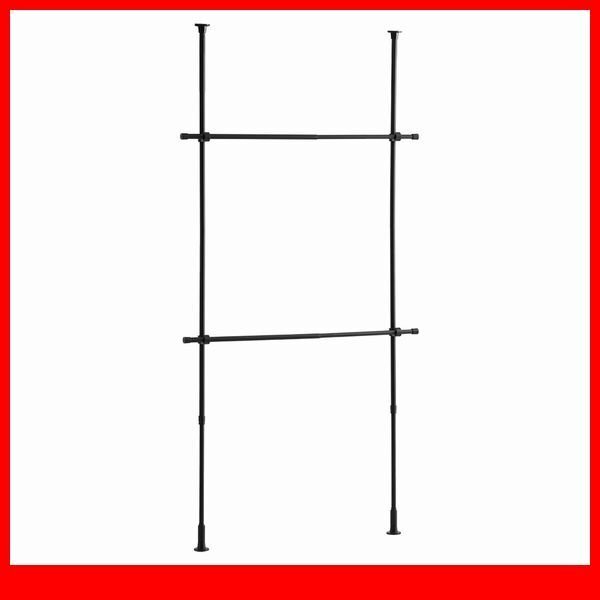 ハンガーラック★新品/シンプル つっぱりハンガーラック 2段 幅70~120cm 高さ調整可能/ビス止め不要 賃貸OK/ブラック/a1拍卖
