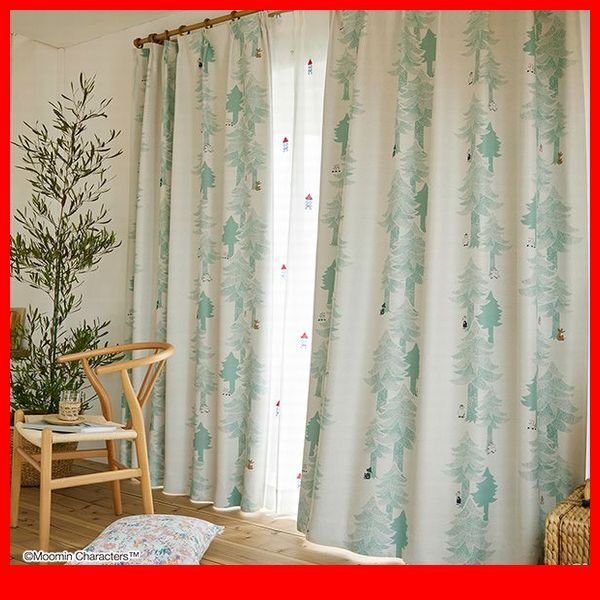 カーテン★新品/MOOMIN ムーミン ドレープカーテン 100×178cm 1枚/遮光 洗濯機可 形状記憶加工 安心安全の日本製/ライトブルーグリーン/a1拍卖
