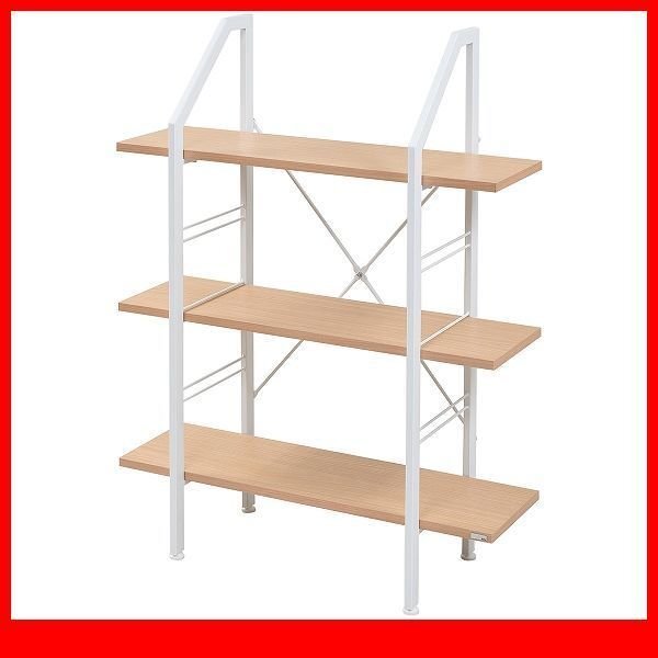 シェルフ★ディスプレイラック オープンラック 飾り棚/3段 色々飾れる可動棚 おしゃれに収納/北欧風/木製 金属製/ホワイト×ナチュラル/a3拍卖