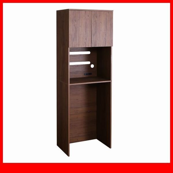 キッチン収納★新品/ヴィンテージ 木製ごみ箱上ラック スリムタイプ 幅59cm/食器棚 家電収納棚 可動棚 コンセント付き/ウォールナット/a3拍卖