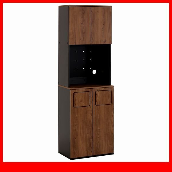 食器棚 家電収納庫★新品/ヴィンテージごみ箱一体型食器棚 ごみ箱2つタイプ/幅54cm コンセント付き 可動棚/木目調 ウォールナット/a3拍卖