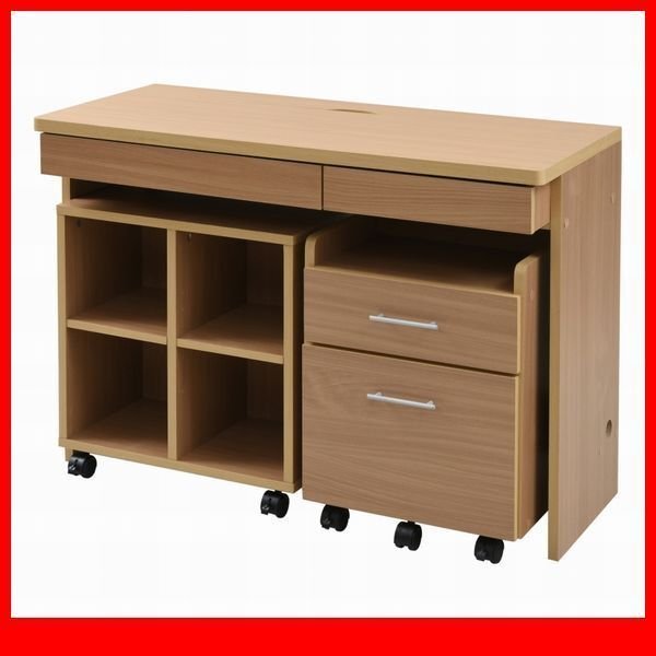 デスク 机★テレワークに シンプルデスク チェスト ラック 3点セット/パソコンデスク 書斎机 オフィスで/ナチュラル/a3拍卖