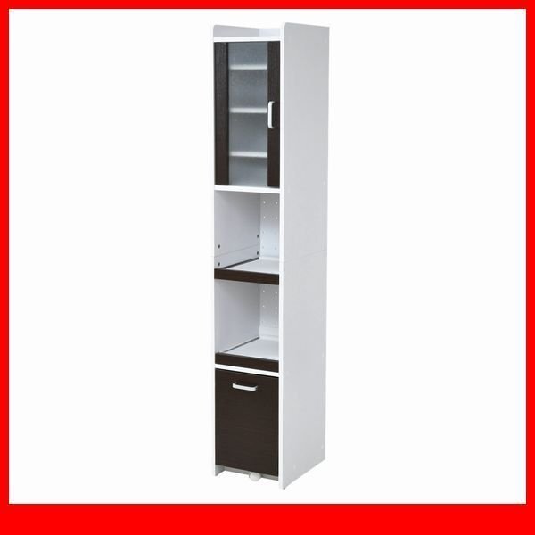 キッチン家電収納庫★キッチンすきま収納 H180cm 扉あり/ミニ食器棚 コンパクト スリム ラック 棚 キッチンラック/ダークブラウン/a3拍卖