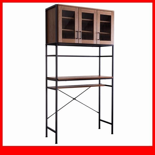 キッチン収納★新品/ヴィンテージごみ箱上ラック ワイド 幅94cm/木目調 ブラウン/食器 家電収納/ウォールナット/a3拍卖