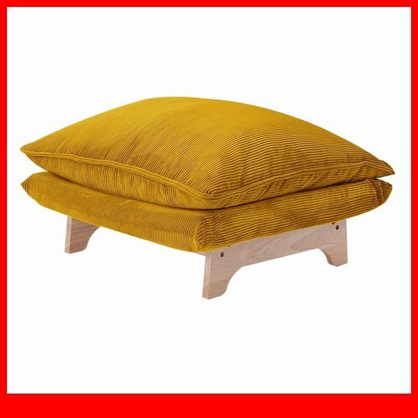 ソファ★新品/脚付きローソファ オットマン単品/ワイド サイドテーブルにも 日本製 完成品/コーデュロイ イエロー/a4拍卖