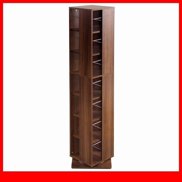 本棚★回転ブックラック 7段/コンパクト 省スペース 39x39cm/大容量 収納 本 280冊 DVD 280枚 CD 392枚/木目調 ウォールナット/特価/a3拍卖