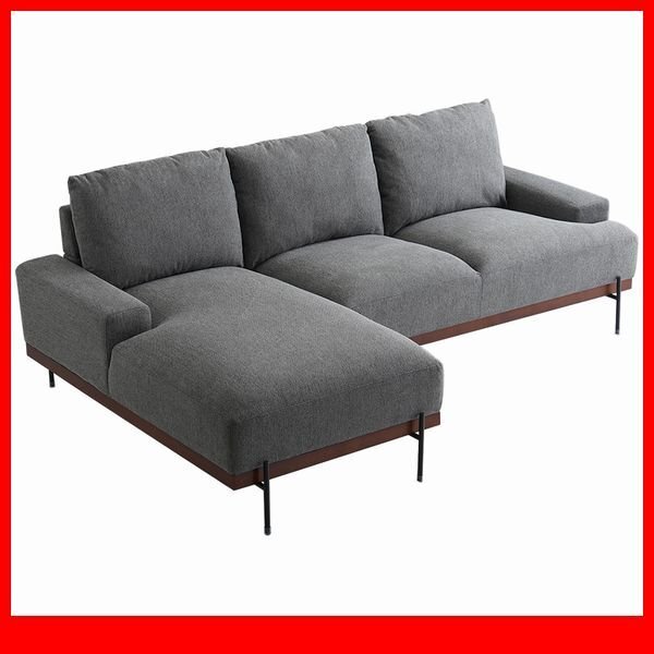 ソファ★新品/スチール脚がスタイリッシュな3人掛けカウチソファ/グレー/a3拍卖