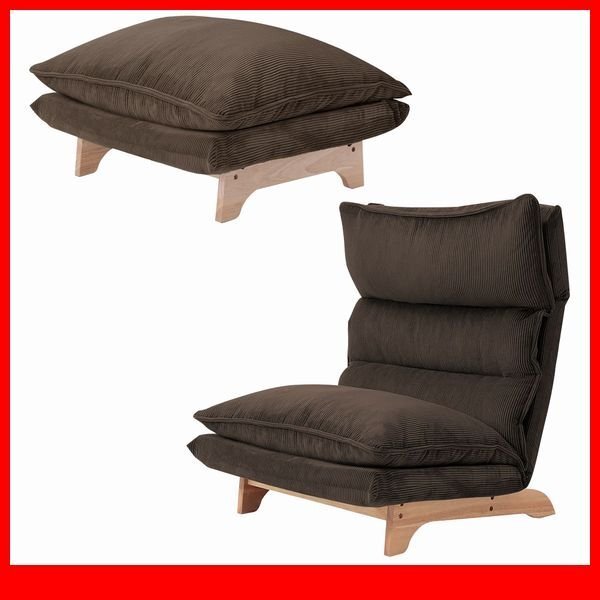 ソファ★新品/脚付きリクライニングローソファ 1人掛け+オットマン/ハイバック ワイド 日本製 完成品/コーデュロイ グレー/a3拍卖