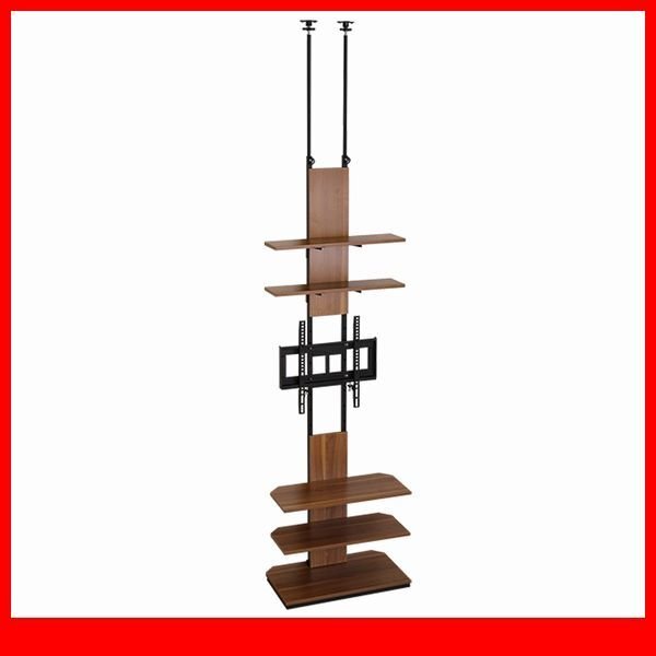 テレビ台★新品/ディスプレイ収納 ヴィンテージ突っ張りテレビスタンド/32~60型 壁面収納 コーナーも 省スペース/ウォールナット/a3拍卖