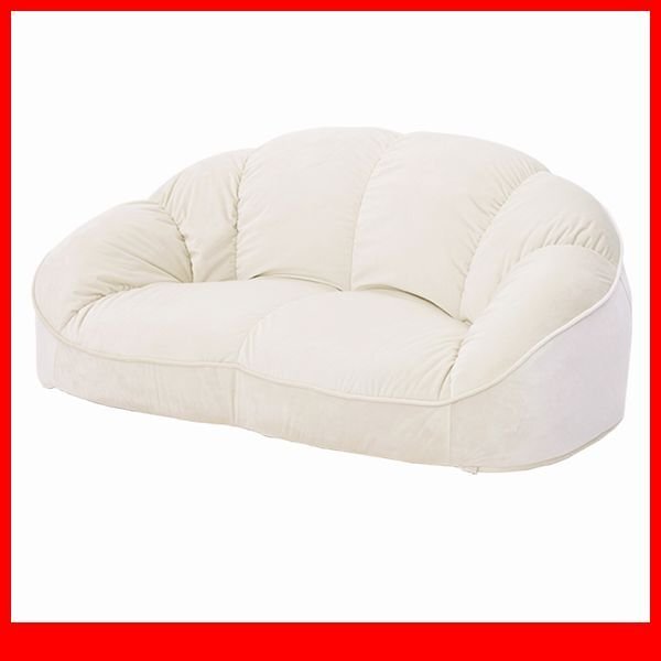 ソファ★新品/大人かわいいインテリア ローソファ 2人掛け/キュートなフォルム コンパクト ベロア調生地 安心の日本製/白系 アイボリー/a4拍卖