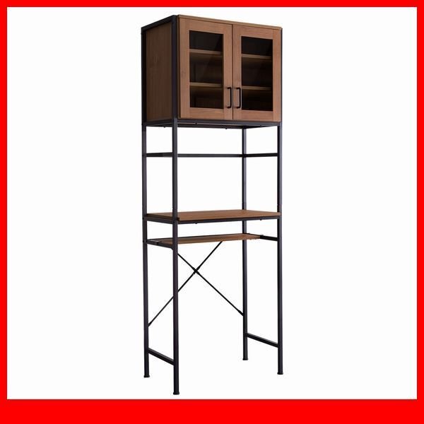 キッチン収納★新品/ヴィンテージごみ箱上ラック スリム 幅64cm/木目調 ブラウン/食器 家電収納/ウォールナット/a3拍卖