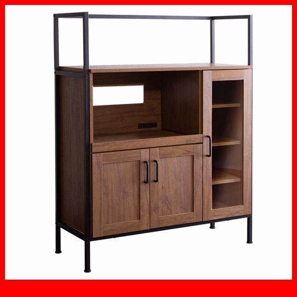 レンジ台★新品/ヴィンテージ レンジ台/家電収納庫 食器棚/木目調 ブラウン/側面 背面も美しく/ウォールナット/a3拍卖