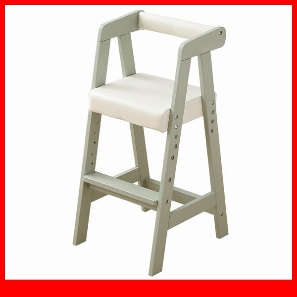 ベビー キッズ★ハイタイプ キッズチェア 椅子/3段階高さ調整 天然木 PVC座面 コンパクト 軽量 お手入れ簡単/ソフトミント/a4拍卖