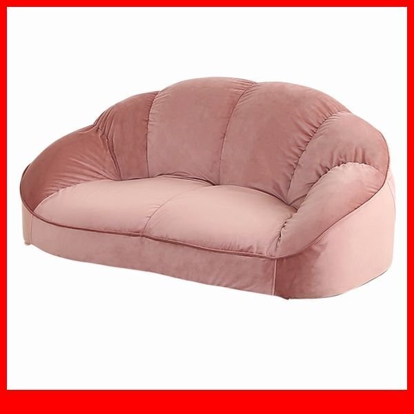 ソファ★新品/大人かわいいインテリア ローソファ 2人掛け/キュートなフォルム コンパクト ベロア調生地 安心の日本製/ピンク/a5拍卖