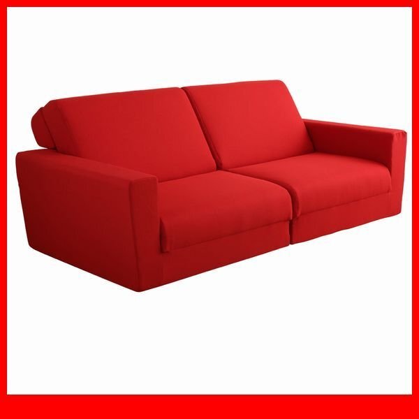 ソファ★組み換え自由なソファベッド 2人掛け/カウチソファ ソファベッド ローベッド/ポケットコイル 日本製 布地/レッド/限定 特価/a4拍卖