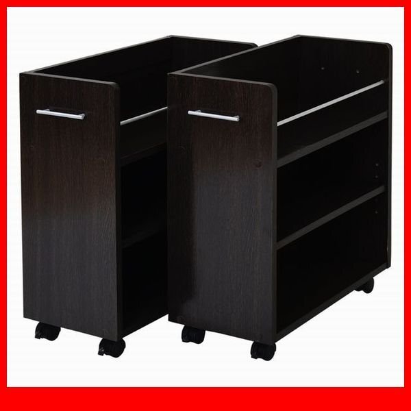 押入れ収納★新品/クローゼット用ラック 2個セット/本棚 隙間家具 可動棚 キャスター付/リビング デスクラックにも/ダークブラウン/a1拍卖