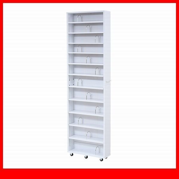 隙間家具★1cmピッチ大容量隙間ラック 幅16.5cm/本棚 CD DVD 多目的収納/ブックスタンド キャスター 転倒防止チェーン付き/ホワイト/a4拍卖