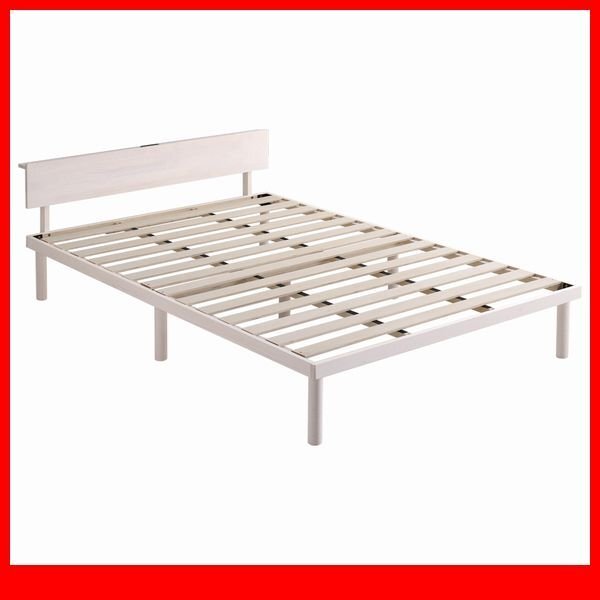 ベッド★新品/宮付き パイン材高さ2段階調整脚付きすのこベッド ダブル/通気性 耐久性 頑丈 低ホルムアルデヒド/ホワイトウォッシュ/a4拍卖