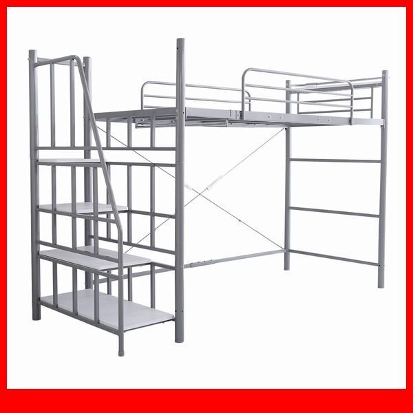 ベッド★階段付き ロフトベット シングル/宮棚 コンセント付き/ハイタイプミ ドルタイプ 高さ調整/極太パイプベッド/シルバー/最安値/a4拍卖