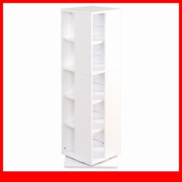 本棚★回転ブックラック 5段/コンパクト 省スペース 39x39cm/大容量 収納 本 200冊 DVD 200枚 CD 280枚/ホワイト 人気の白家具/特価/a4拍卖