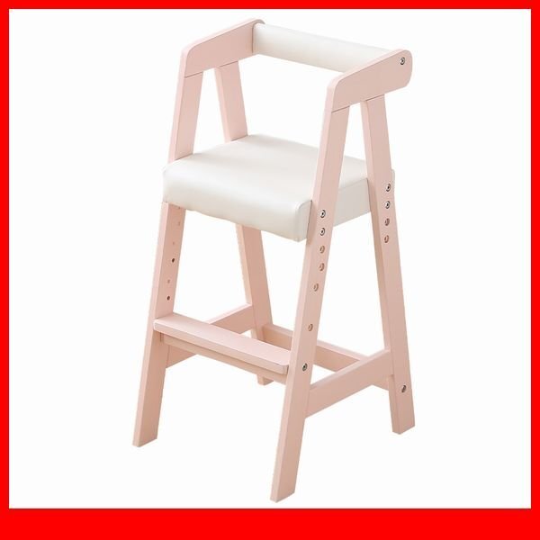 ベビー キッズ★ハイタイプ キッズチェア 椅子/3段階高さ調整 天然木 PVC座面 コンパクト 軽量 お手入れ簡単/セレーヌピンク/a5拍卖