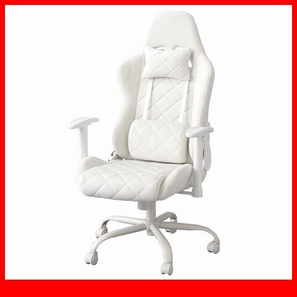 椅子★新品/大人かわいいゲーミングチェア ビジネスチェア/リクライニング ロッキング 昇降機能 サポートクッション/ホワイト/a4拍卖