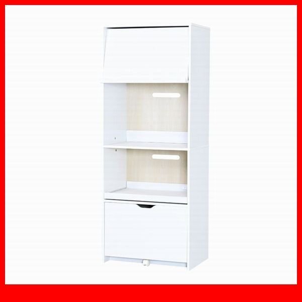 レンジ台★新品/コンパクト 幅60cm レンジ台/オープンラック フラップ扉 スライド 引き出し収納 コンセント付 背面化粧/白 ナチュラル/a3拍卖