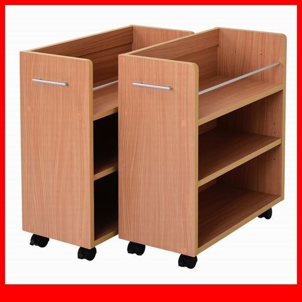 押入れ収納★新品/クローゼット用ラック 2個セット/本棚 隙間家具 可動棚 キャスター付/リビング デスクラックにも/ナチュラル/a3拍卖