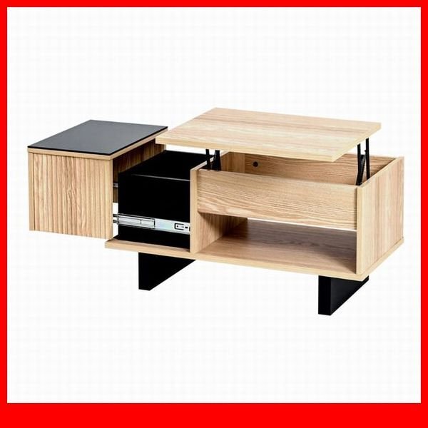 テーブル★新品/和洋折衷 和モダン リフティングテーブル/幅80cm リビング センターテーブル/木目調 ナチュラル ブラック ツートーン/a3拍卖