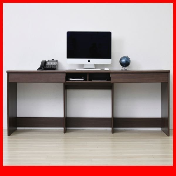 机★ワイドデスク W180/ワークデスク オフィスデスク パソコンデスク システムデスク/配線収納 大容量の引き出し収納 背面化粧/ブラウン/a1拍卖