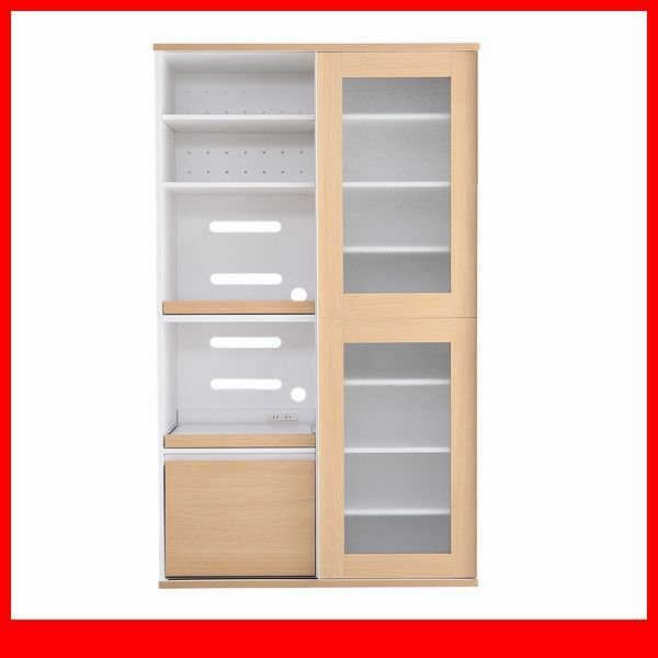 食器棚★ガラス引戸食器棚 家電収納庫/スライド式ガラス扉/幅100cm コンセント付き/ナチュラル/a3拍卖
