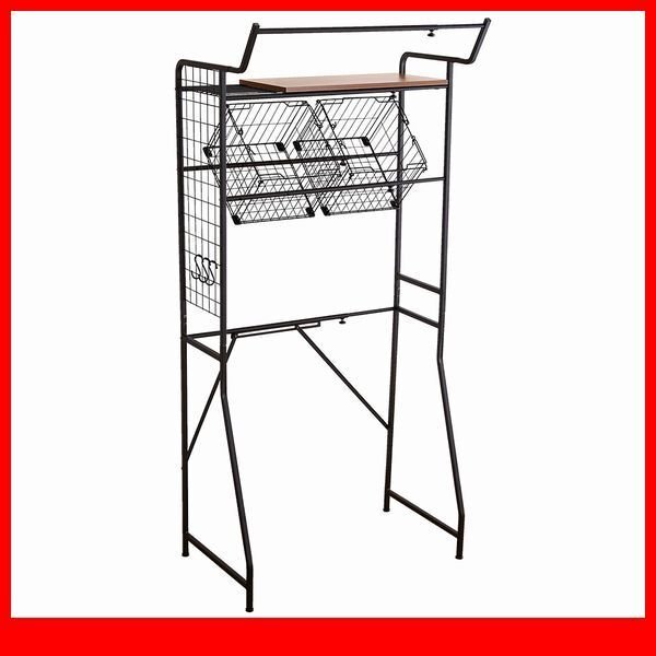 ランドリー収納★新品/ヴィンテージ ランドリーラック バスケットタイプ/65~90cm幅調整可能 可動棚 バスケット/木目調 ウォールナット/a3拍卖