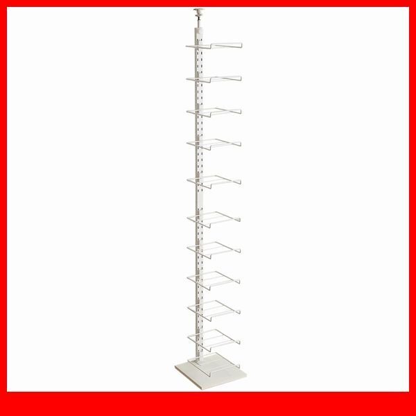 玄関収納★新品/ディスプレイ突っ張りシューズラック/省スペース 見せる収納 可動棚/ホワイト/a3拍卖