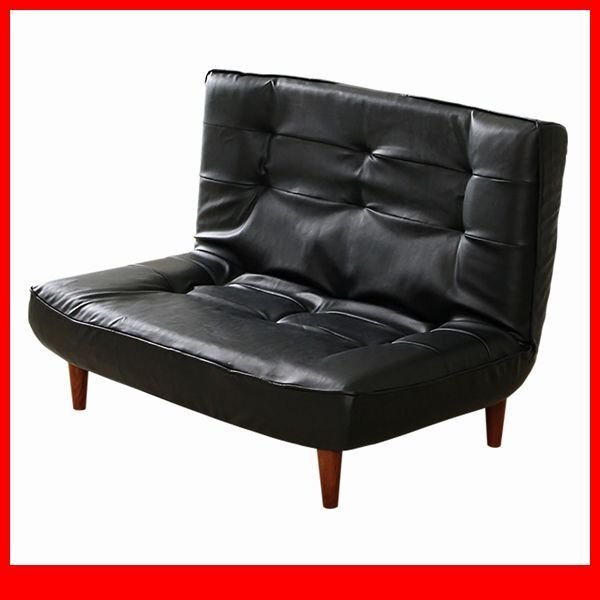 ソファ★ハイバックソファ 2人掛け/ローソファ 座椅子にも/PVCレザー ポケットコイル リクライニング 日本製 完成品/ブラック/特価 限定/a1拍卖