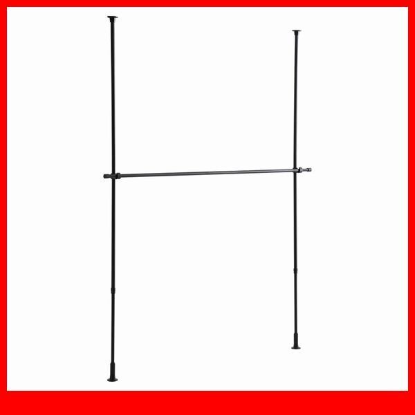 ハンガーラック★新品/シンプル つっぱりハンガーラック 1段 幅120~200cm 高さ調整可能/ビス止め不要 賃貸OK/ブラック/a1拍卖