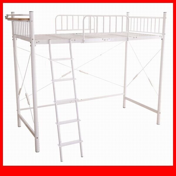 ロフトベッド★宮付きロフトベッド シングル/通気性の良いメッシュ床板 宮棚 2口コンセント付き/ハイ ミドル 2段階/ホワイト/a3拍卖