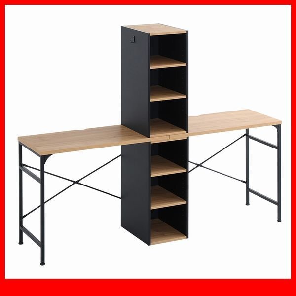 机★新品/ヴィンテージツインデスク 90×90cm/システムデスク 組み換え可能 可動棚付きラック 収納/木目調 ナチュラル シャビーオーク/a1拍卖