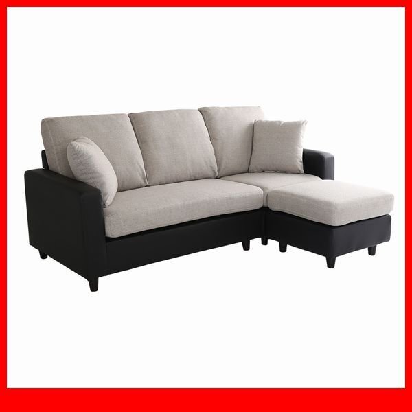 ソファ★3人掛けカウチソファ/オットマン カウチ 脚を外してロースタイル/合成皮革 ポケットコイル クッション付/PVCブラック×ベージュ/a6拍卖