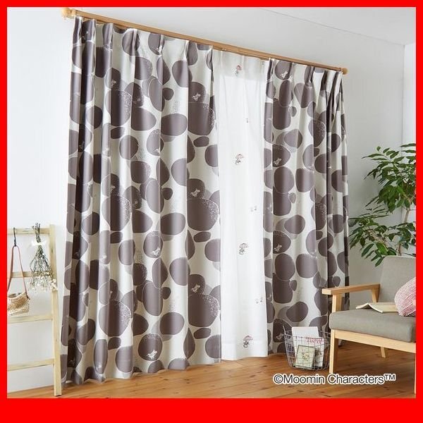カーテン★新品/MOOMIN ムーミン ドレープカーテン 100×135cm 1枚/遮光 洗濯機可 形状記憶加工 安心安全の日本製/ダークグレー/a1拍卖