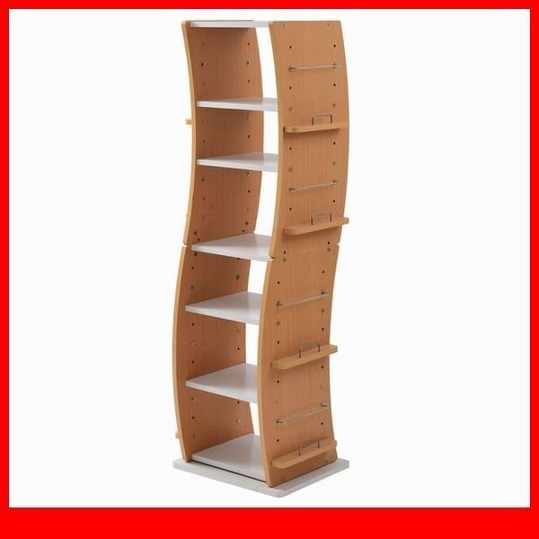 ラック★新品/360度回転ラック/多目的 本棚 飾り棚 ディスプレイ/分割可 縦置き 横置き/可動棚 省スペース スリム/ホワイト×ナチュラル/a3拍卖