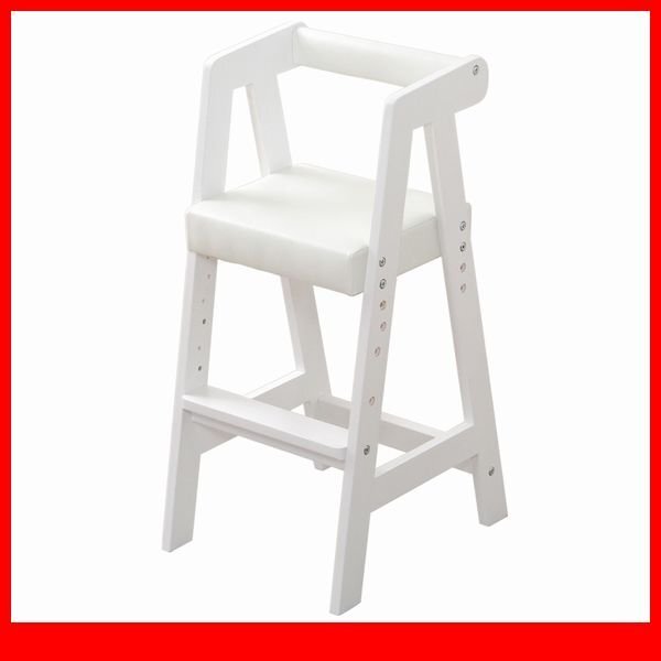 ベビー キッズ★ハイタイプ キッズチェア 椅子/3段階高さ調整 天然木 PVC座面 コンパクト 軽量 お手入れ簡単/ホワイト/a6拍卖